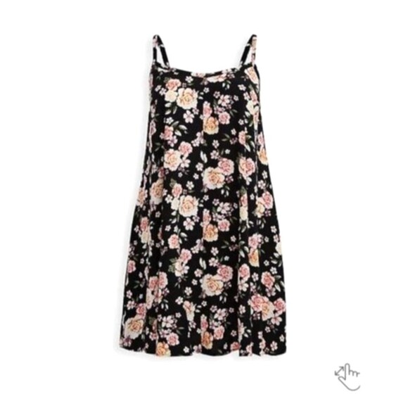 Torrid Plus Size 2x 18 20 Black Floral Challis Trapeze Dress Sleeveless Pockets - Picture 8 of 12